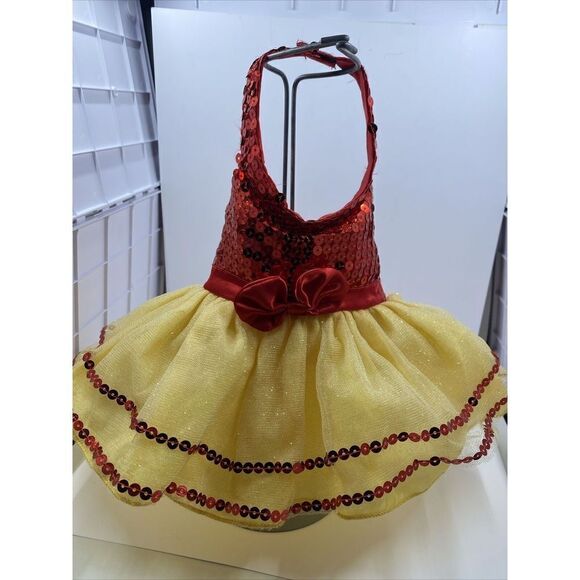 Build A Bear Red and Yellow Dress Sparkles Halter Fancy Party Skirt - Picture 1 of 9